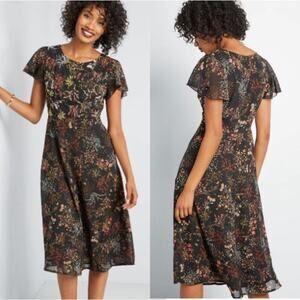 Modcloth Black Floral Midi Dress